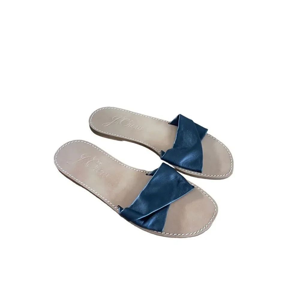 J. Crew Women's Black leather SLip-On Flat Sandals Size 10